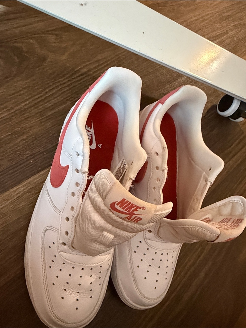 Nike Women’s White and Red Low-Top Air Force one sneakers, red dragon 07 size 10